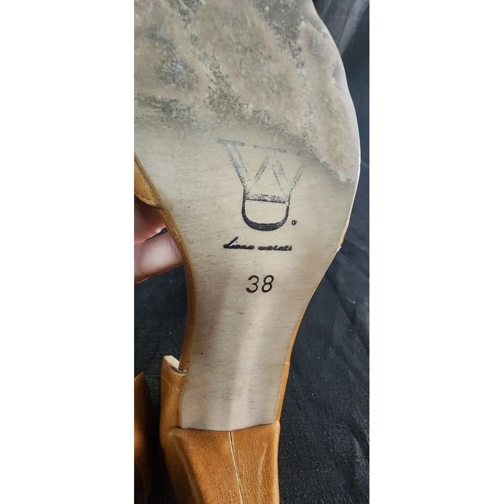 Diana Warner 38 US Size 7 Heel Ellie Heels Tan Brown Leather‎ Slip On Pump